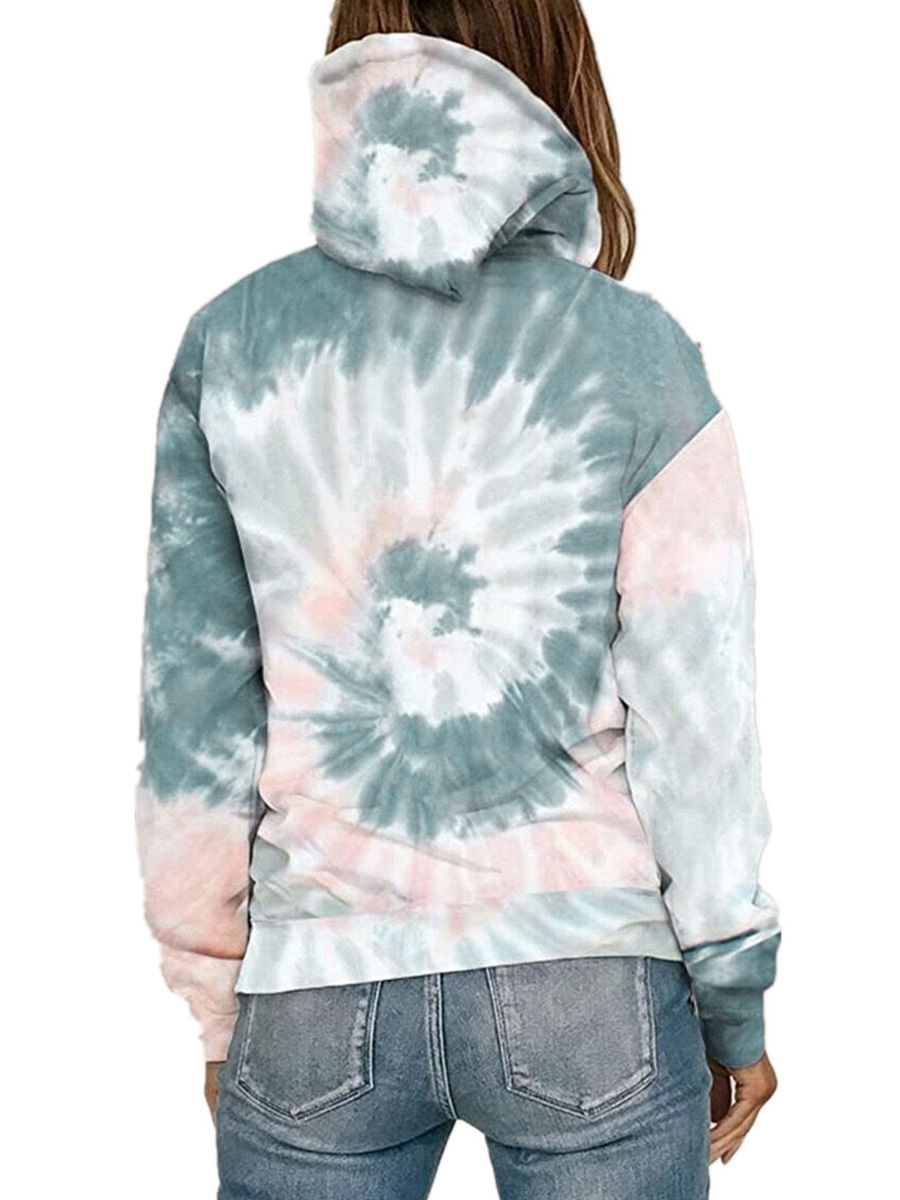 Loose Tie Dye Printed Hooded Long Sleeve Sweatshirt