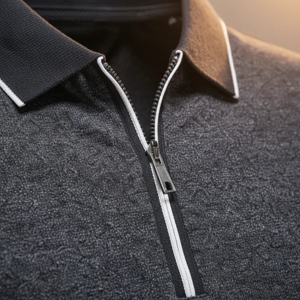 Textured Zip Collar Polo