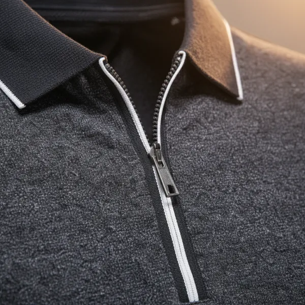 Textured Zip Collar Polo