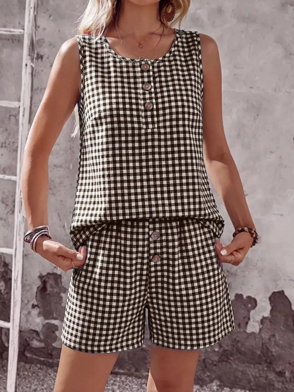Sleeveless Gingham Jumpsuit