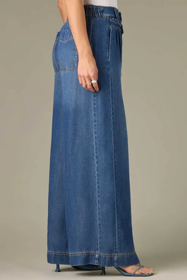 Ultra  Smocked Tie Waist Petite Wide Leg Jeans