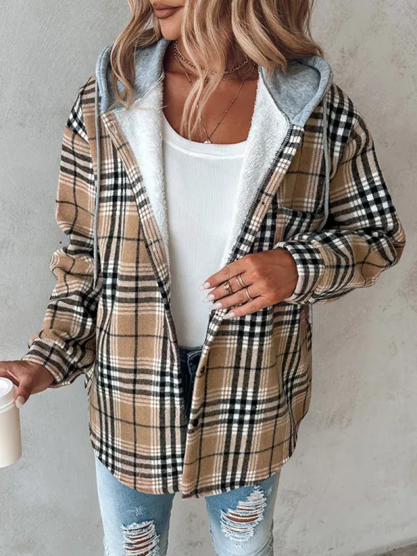 Women's contrast plaid hooded jacket