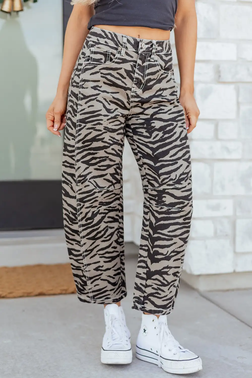Zebra Stripe Printed Wide Leg Jeans
