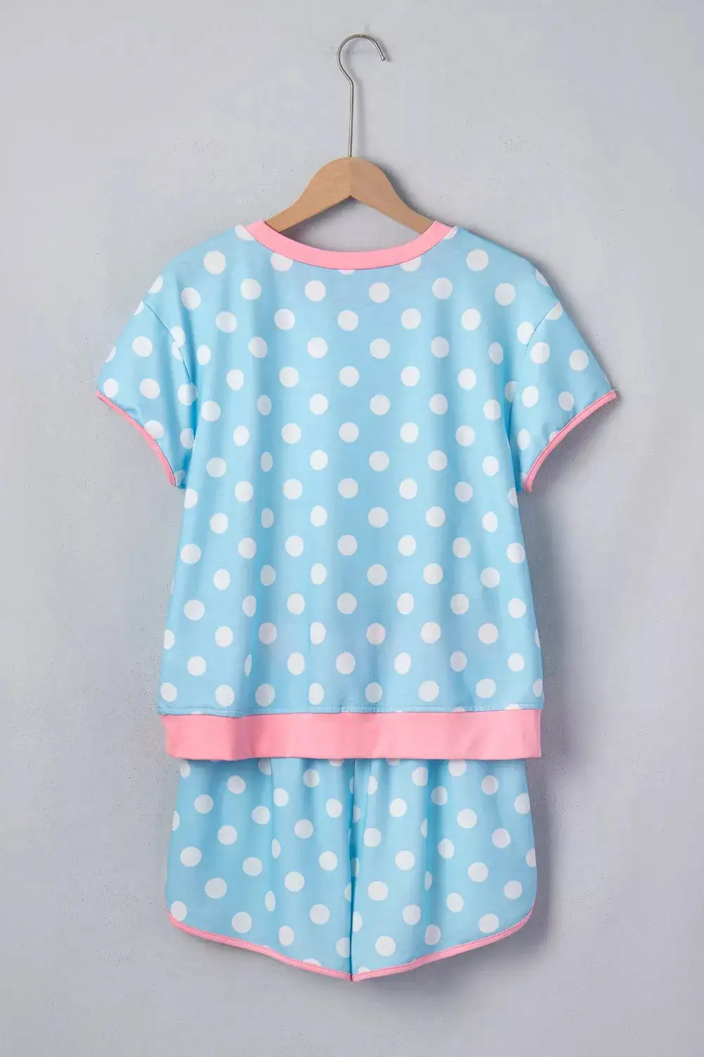 Polka Dot Contrast Trim Top Drawstring Shorts Set