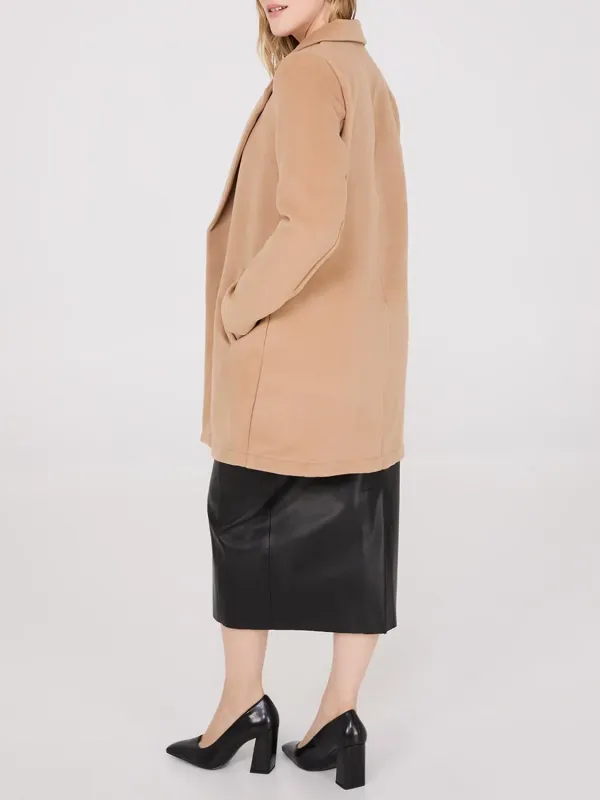 Camel Longline Wool Blend Coat