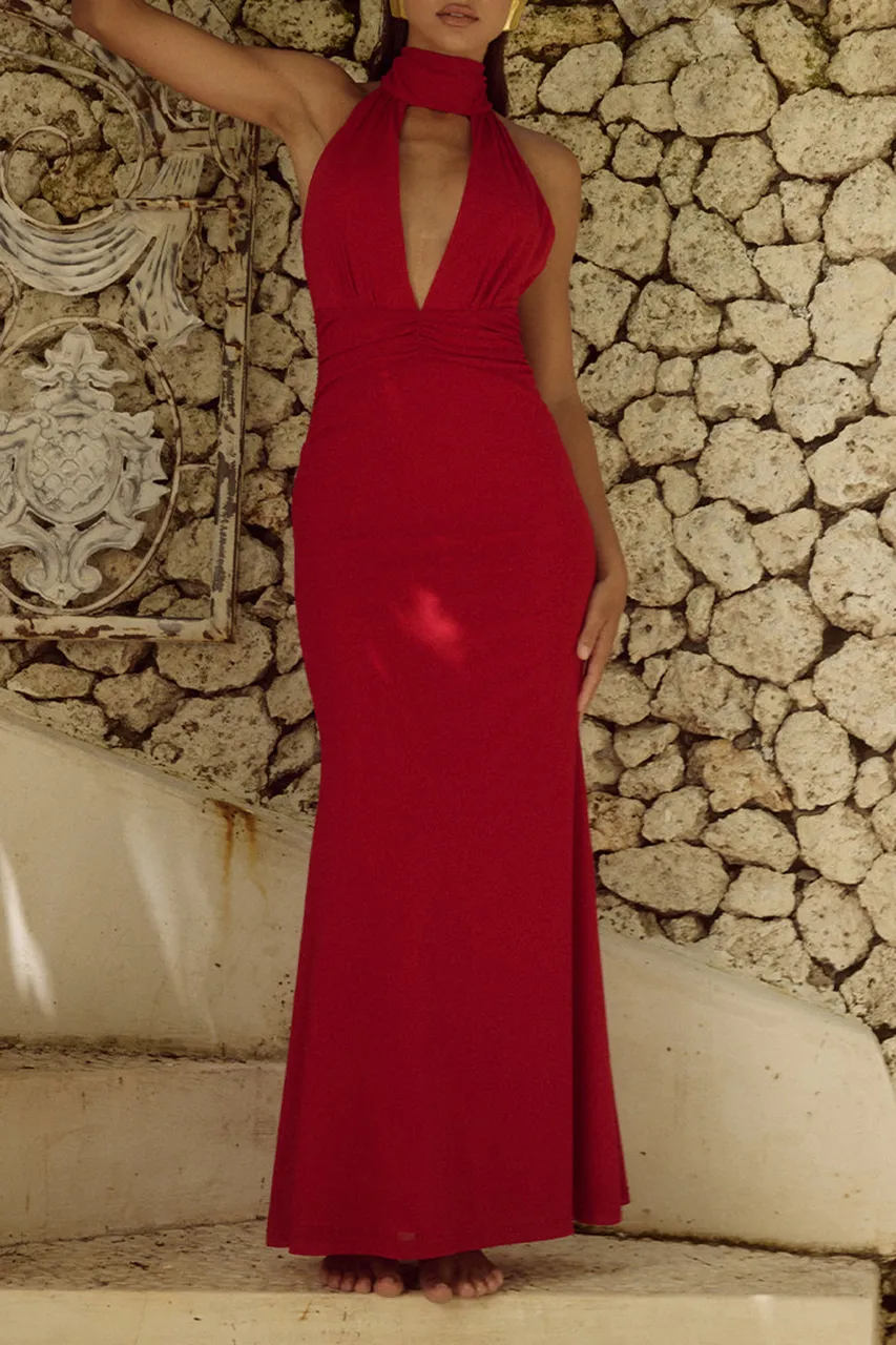 Halter Neck Cutout Maxi Dress