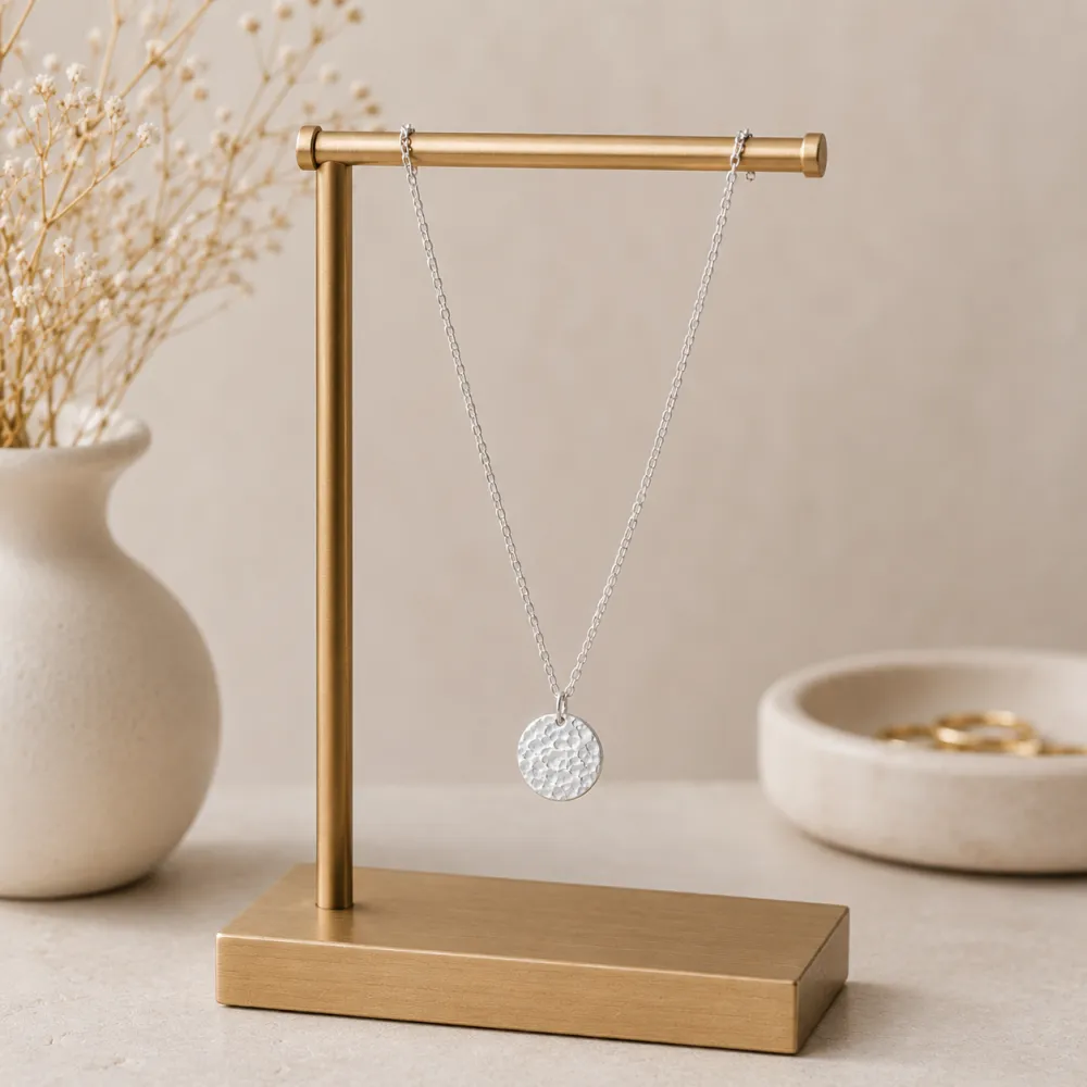 Simple Circular Hammered Pendant Necklace