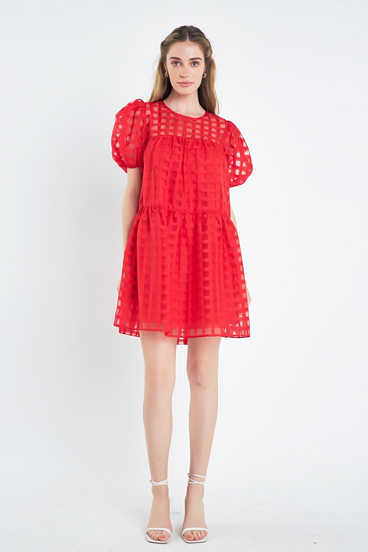 Gridded Organza Mini Dress