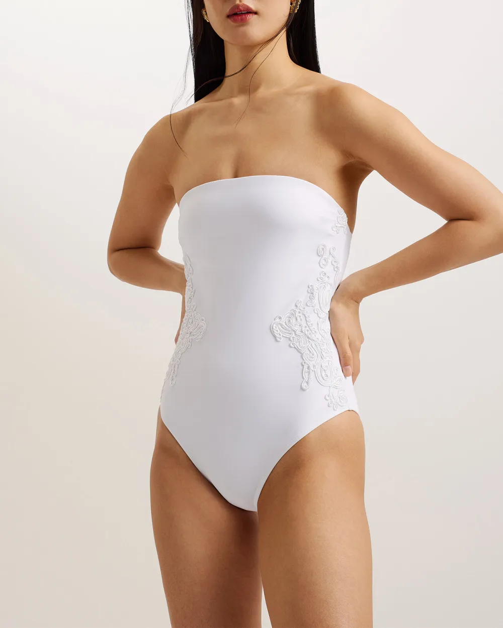 Adyann Embroidered Bandeau Swimsuit Ivory