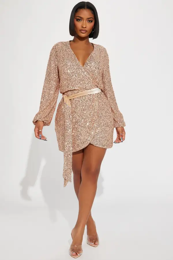 Wrap It Up Sequin Mini Dress - Gold