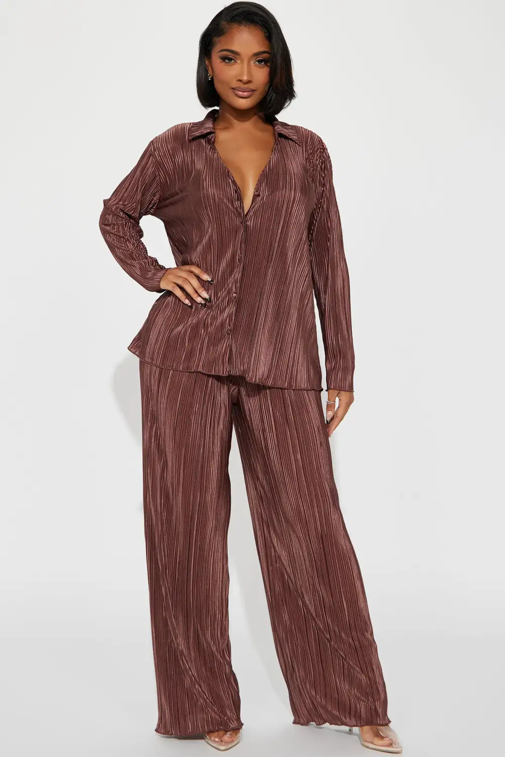 If It Plisse You Pant Set - Mocha