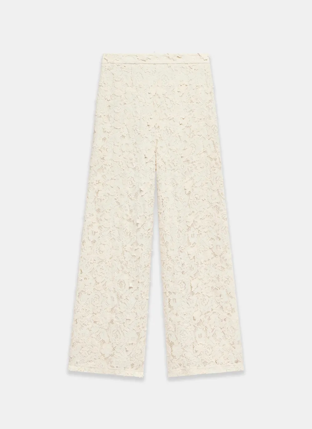 Casual Style Cream Lace Wide Trousers