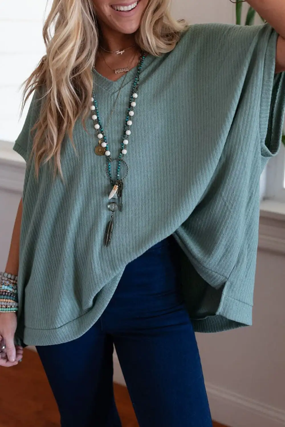 Moonlight Jade Oversized Ribbed Tee