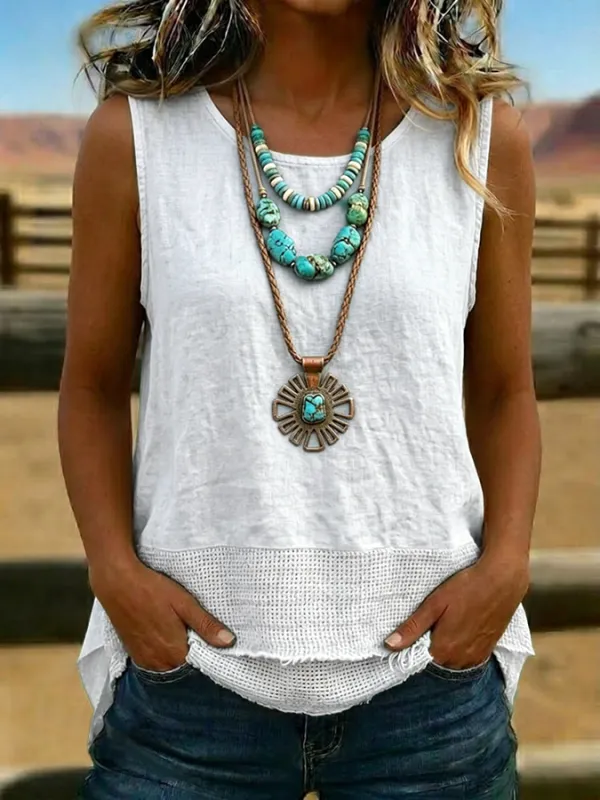 Women's Vintage Patchwork Casual Sleeveless Tank Top