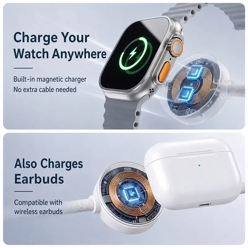 240W Fast Charging Cable Apple Watch iWatch Wireless Magnetic Round Data Cable