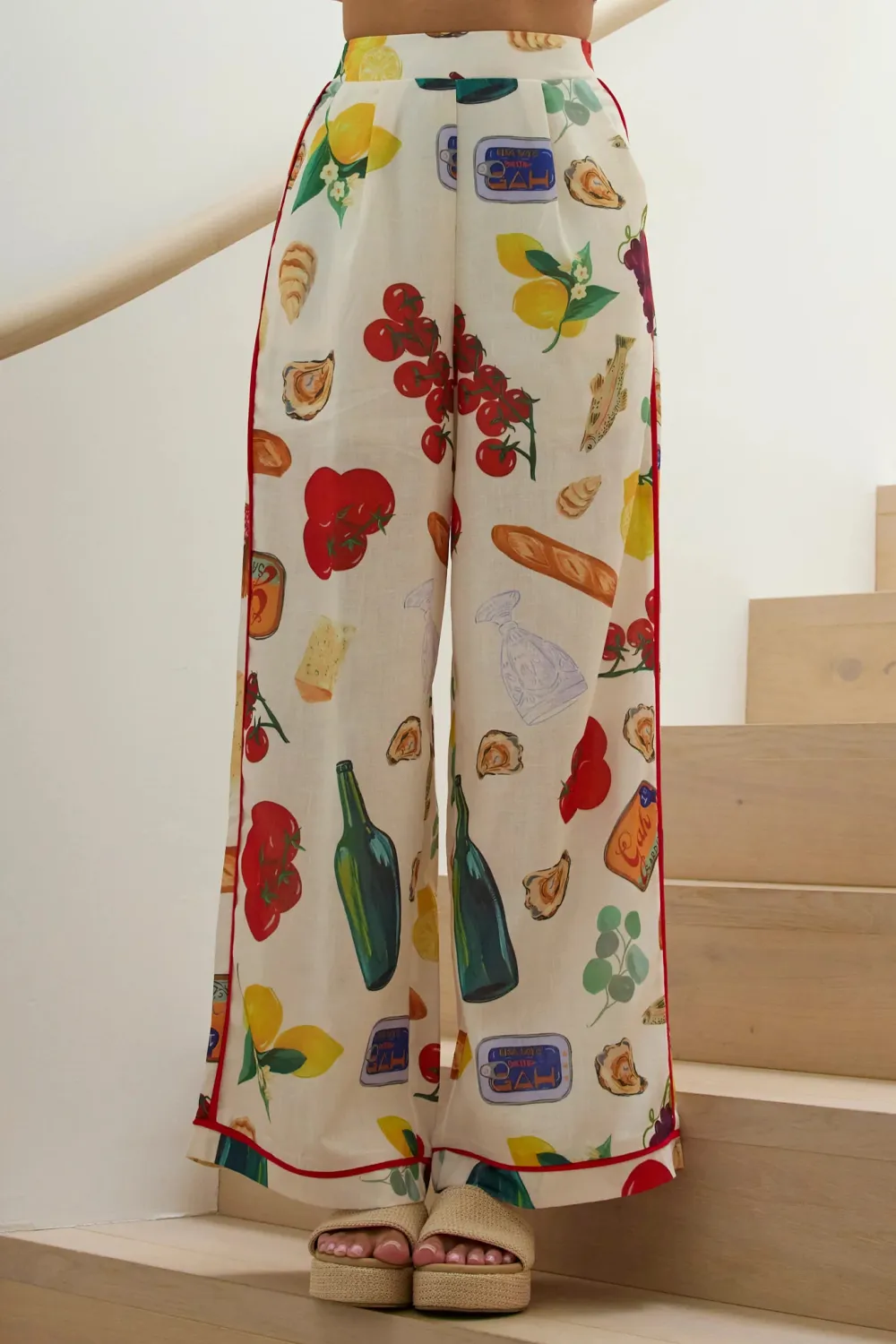 Cartoon Print Slim Wide-Leg Pants