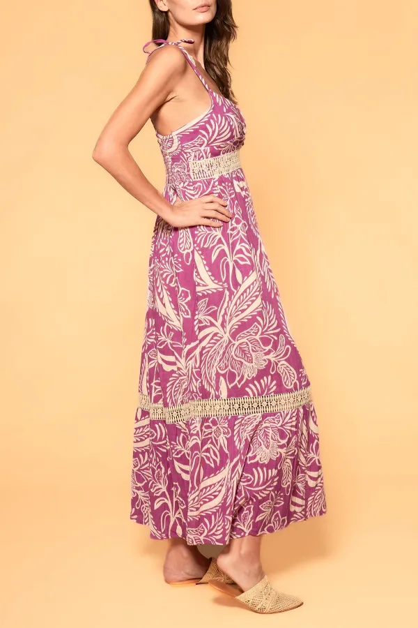 Purple And White Paisley Print Maxi Dress