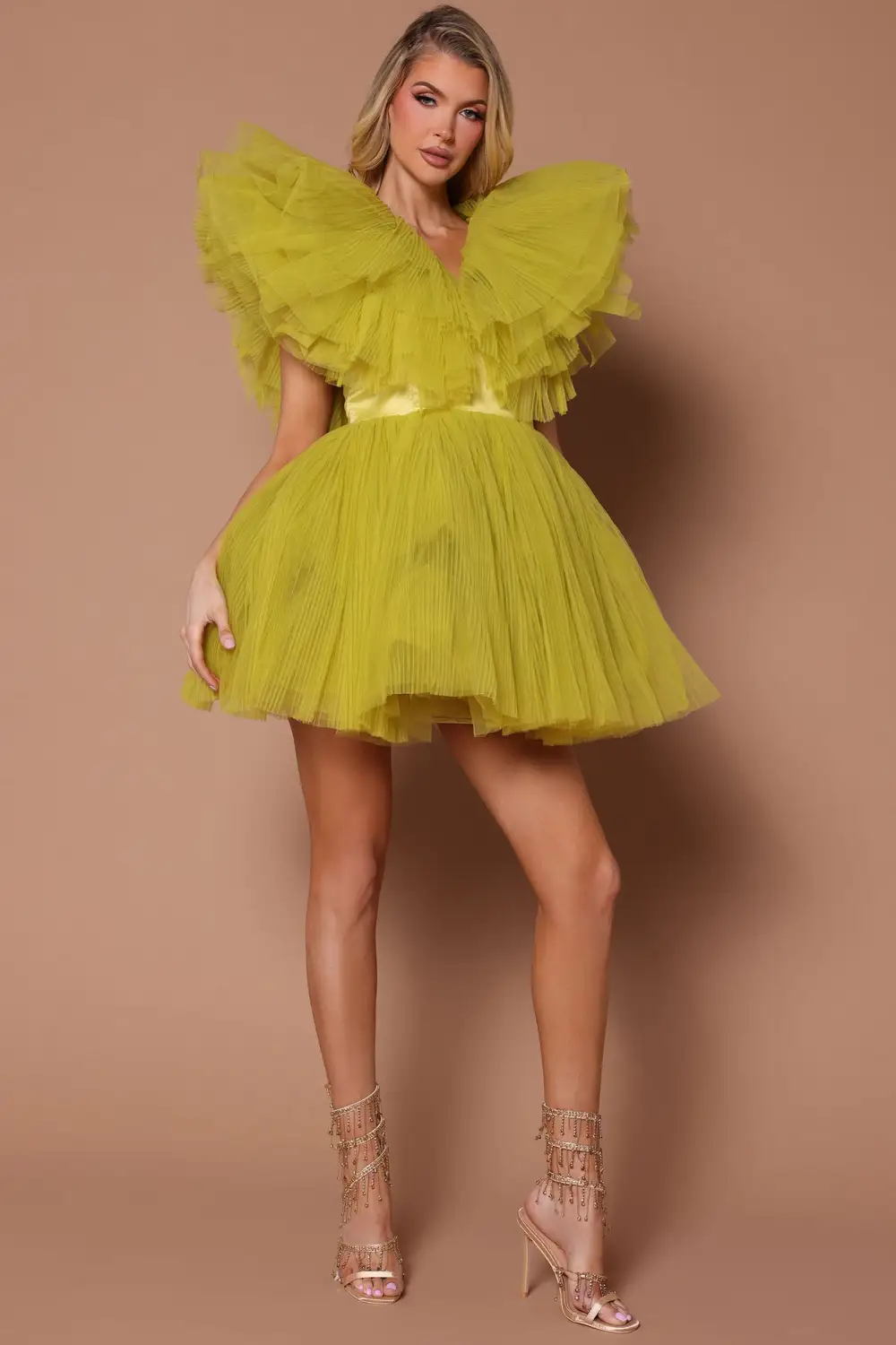 Delaney Tulle Mini Dress - Chartreuse