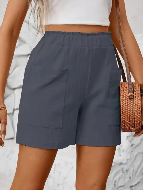 Textured High Waisted Casual Shorts