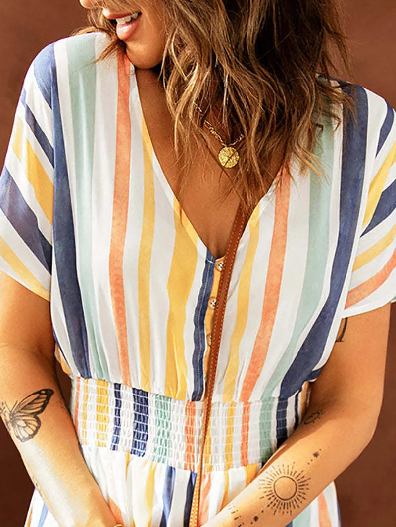 Striped fashion jumpsuit shorts