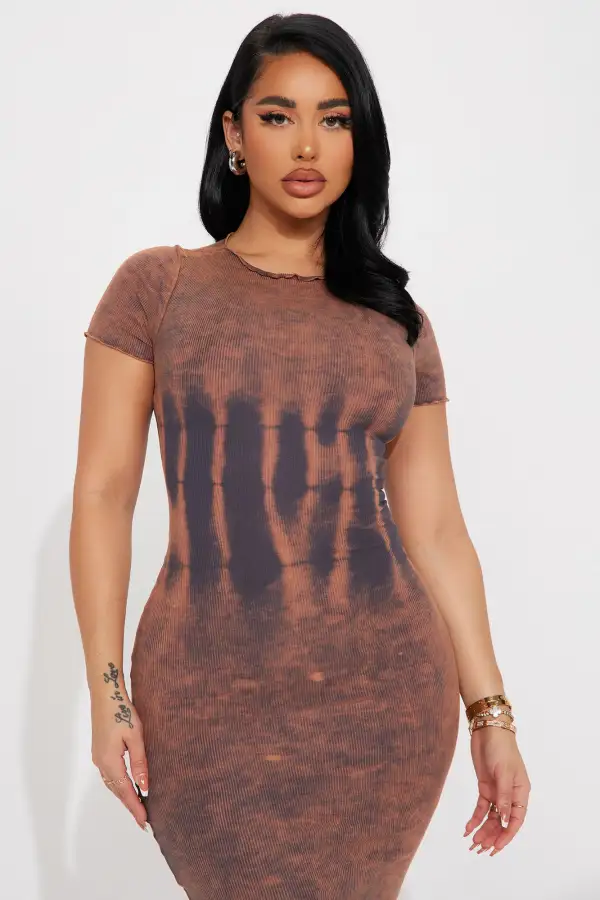 Malla Mineral Wash Midi Dress - Mocha/combo
