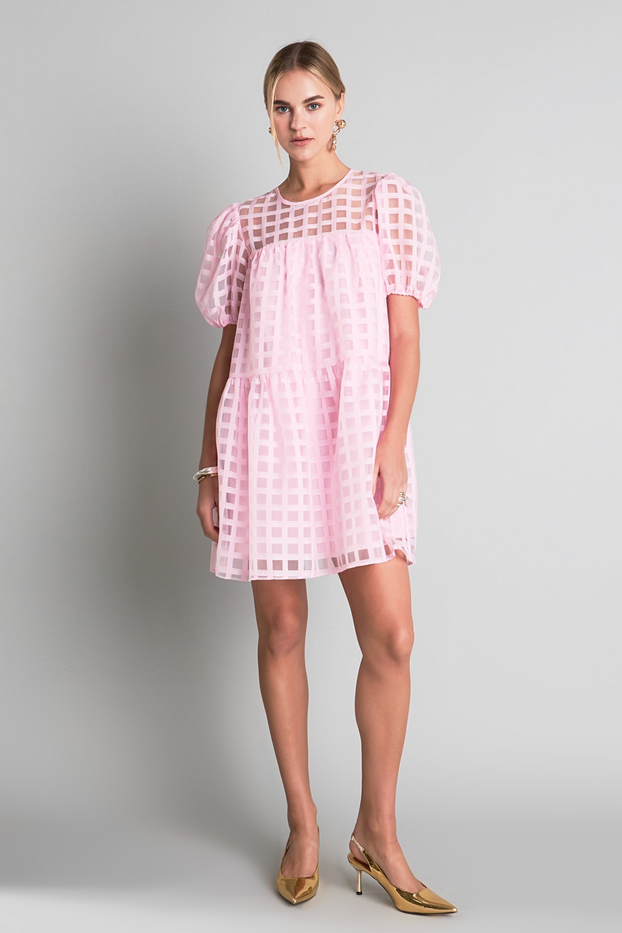 Gridded Organza Mini Dress