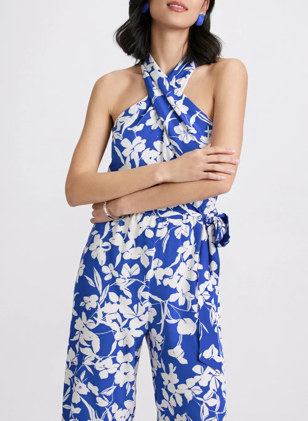 Loose-Fit Blue Floral Jumpsuit