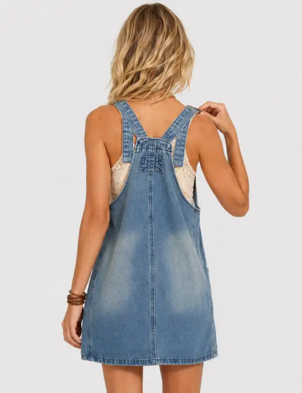 Adjustable Pocket Denim Mini Overall Dress