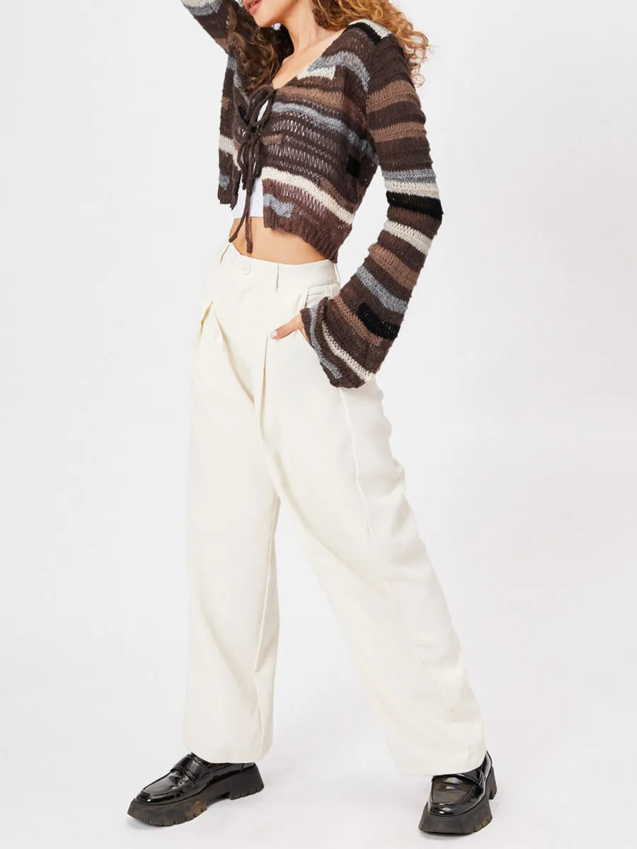 Milk Tea Pleated Wide Leg Trousers