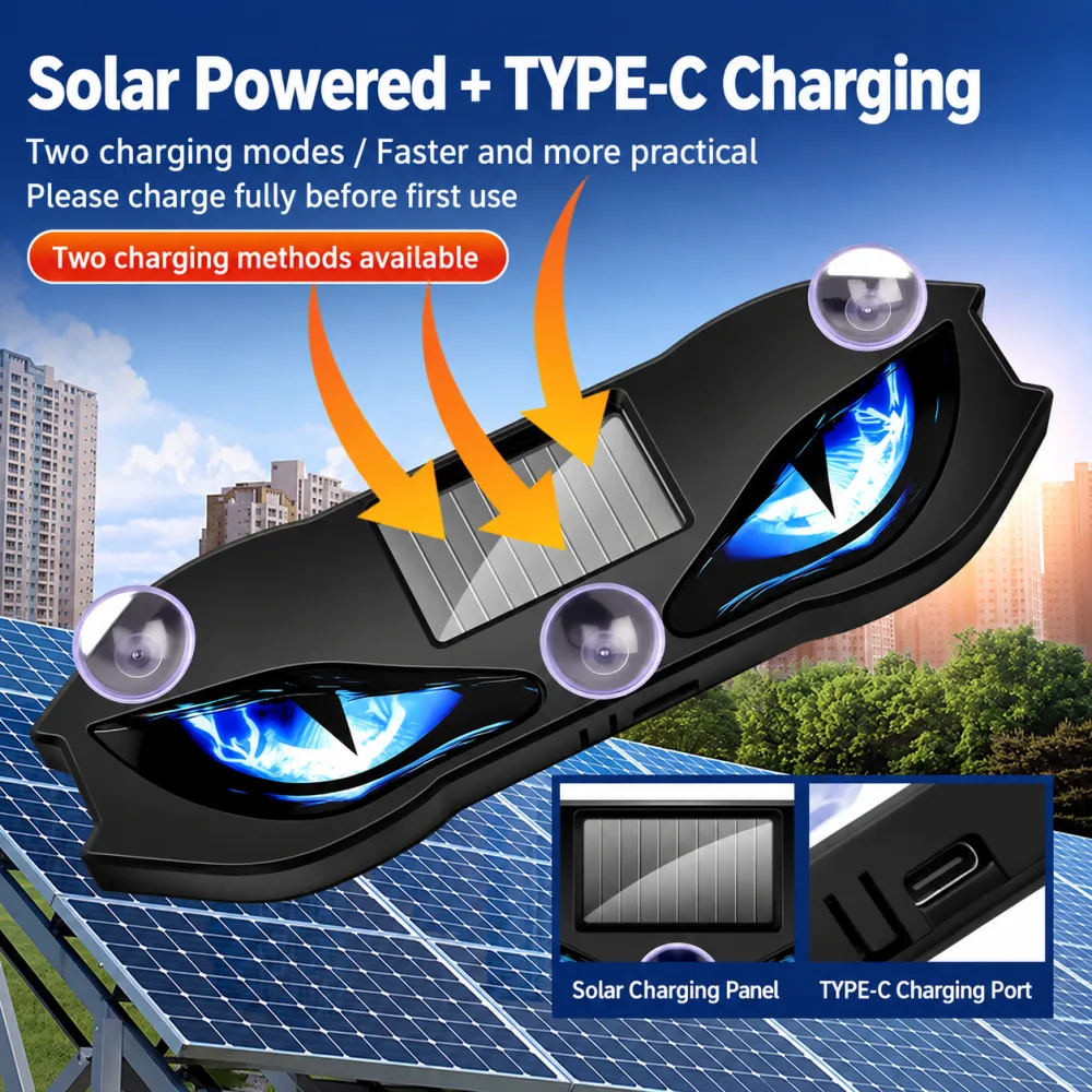 Car LED Wireless Solar Devil Eye Triangle Window Decorative Light Interior Ambient Light No Wiring Needed