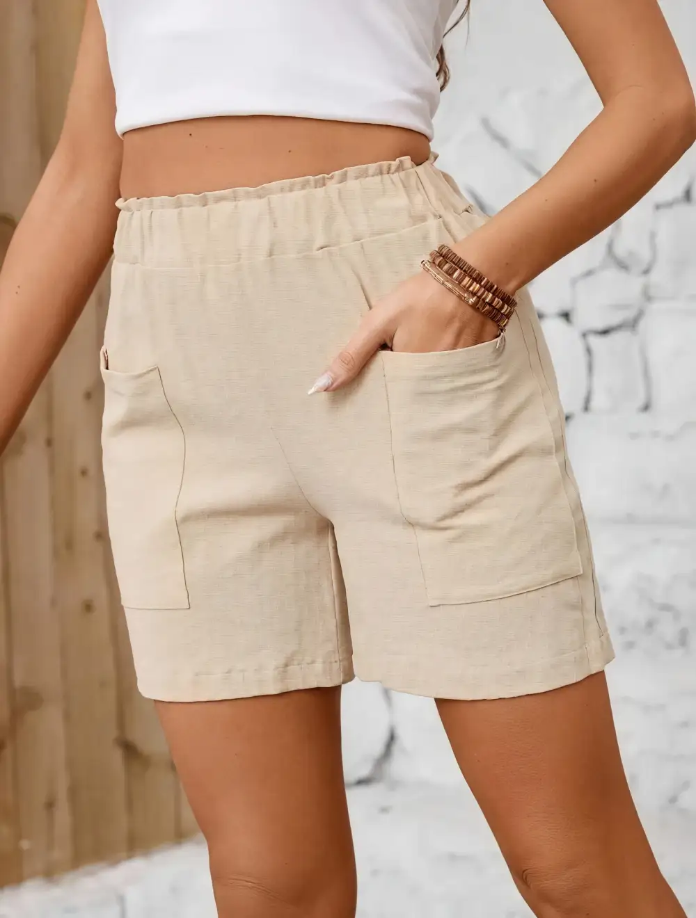 Textured High Waisted Casual Shorts