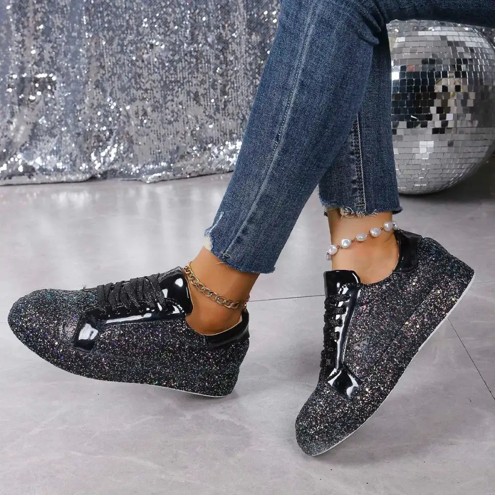 Refined Sequin Lace-Up Sneakers