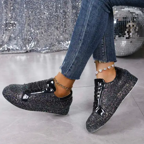 Refined Sequin Lace-Up Sneakers