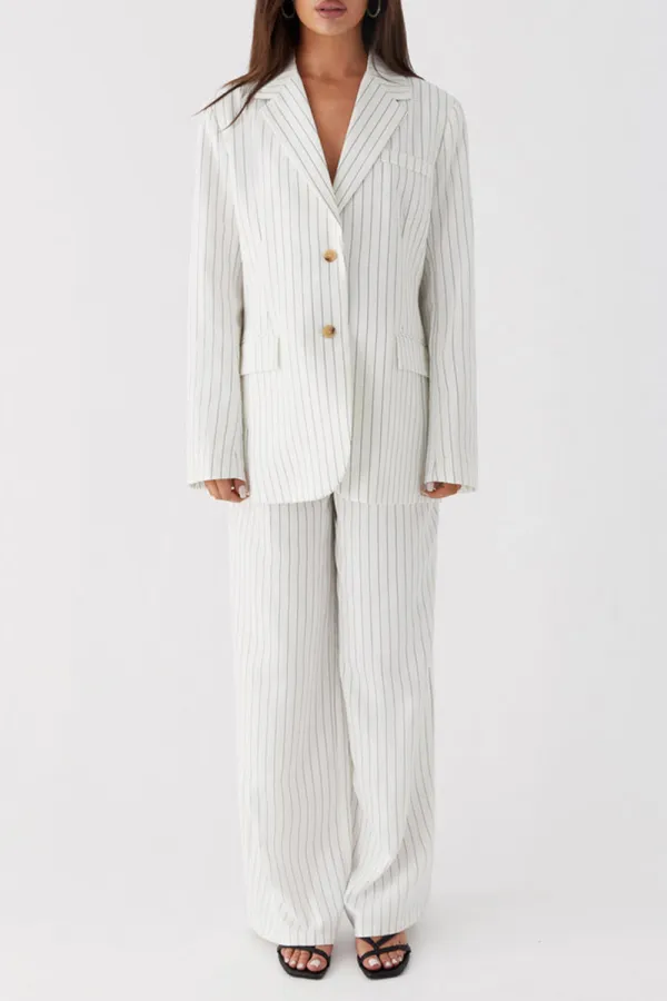 Pinstripe Oversized Blazer - White Pinstripe