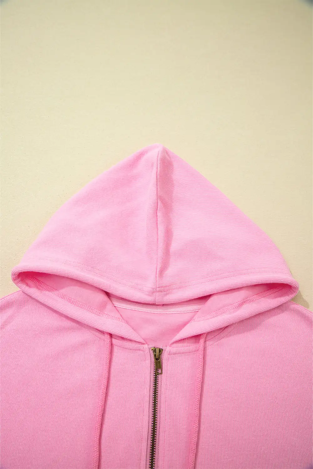 Ribbed Zip-Up Drawstring Hooded Jacket