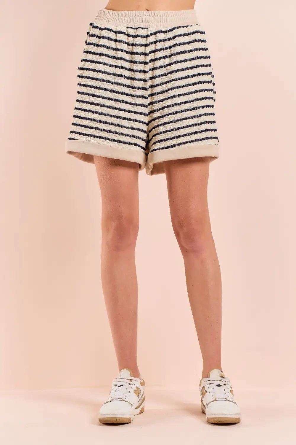 Hailey & Co Textured Contrasting Color Striped Shorts in Black