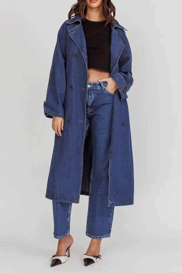 Elegant Cotton Denim Long Coat