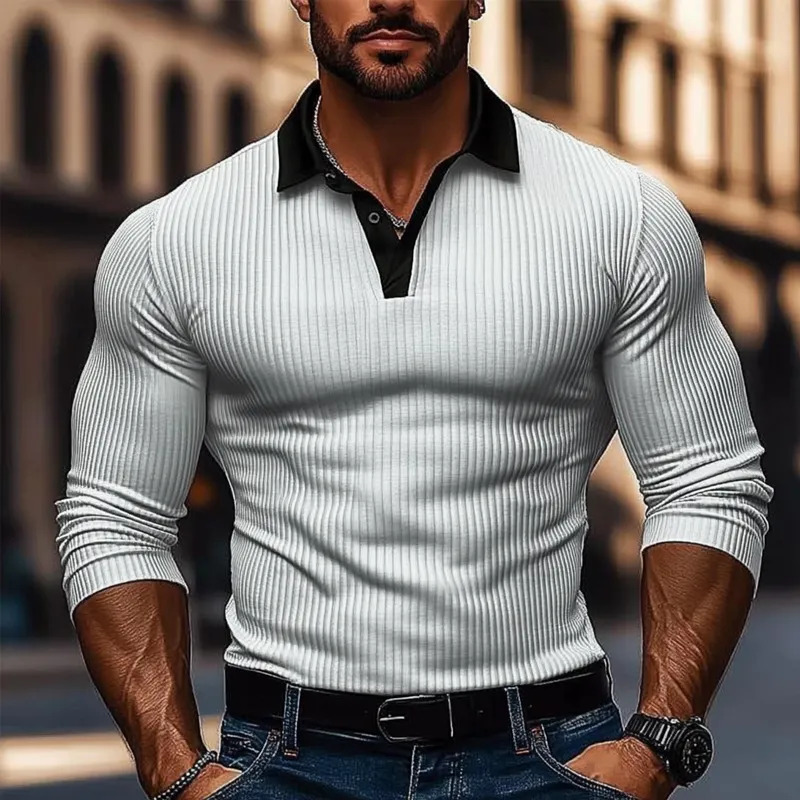 Open Air Long Sleeve Collared Knit Relaxed Fit Shirt