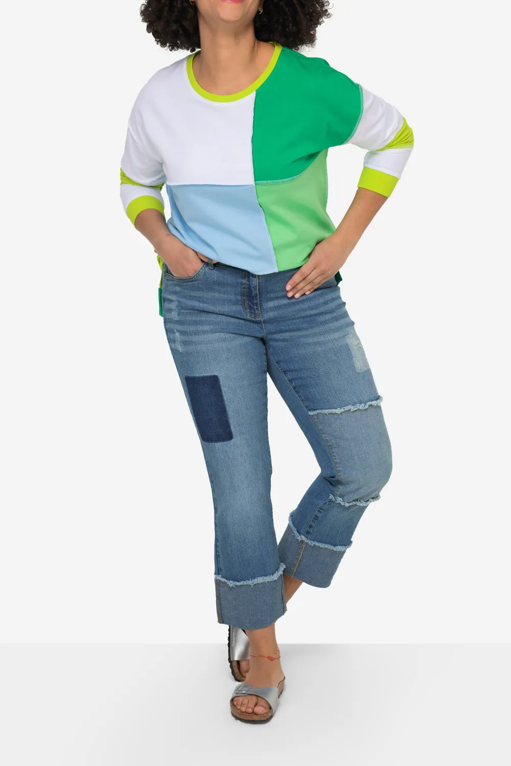 Roll Up Hem Spliced Jeans