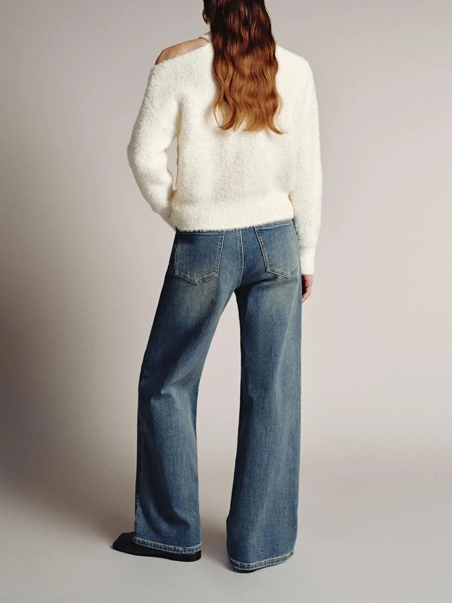 Ladies' Casual Style Loose Denim Wide-Leg Trousers