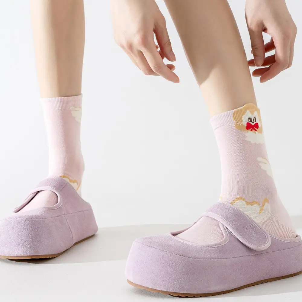 Playful Puppy Print Cotton Crew Socks