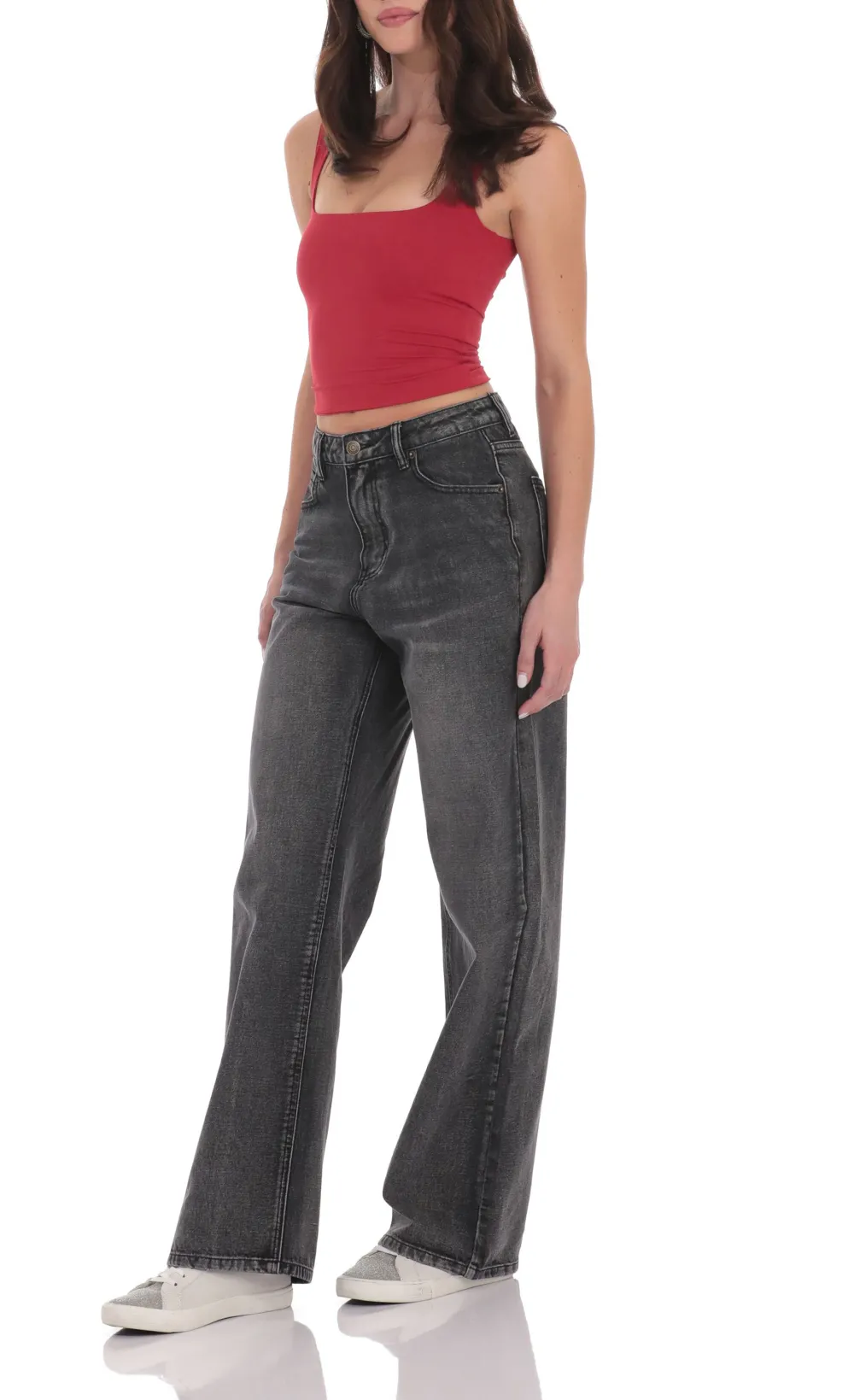 High Rise Wide Leg Jeans in Faded Black