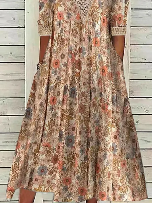 Casual V Neck Floral Dress