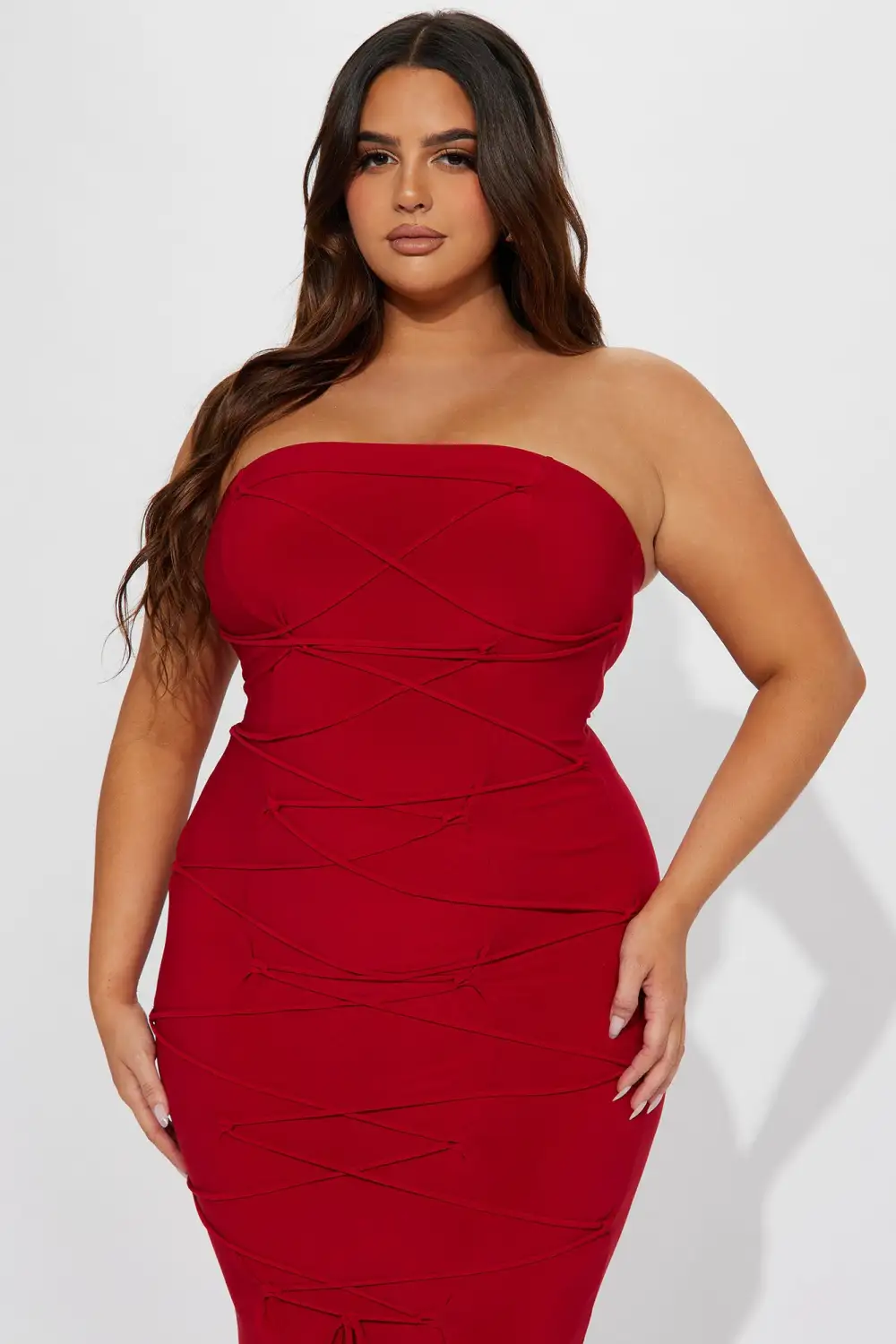 Karol Lace Up Maxi Dress - Red