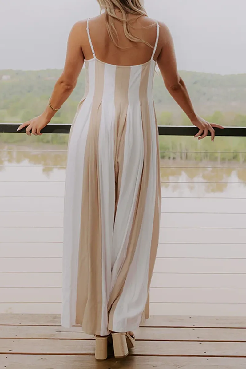 Linen Breathable Draped Striped Jumpsuit