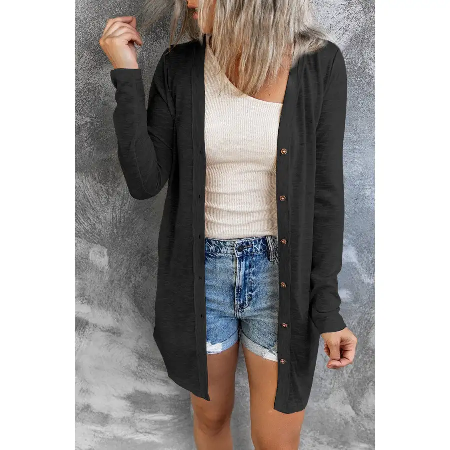 Button Down Long Sleeve Longline Cardigan