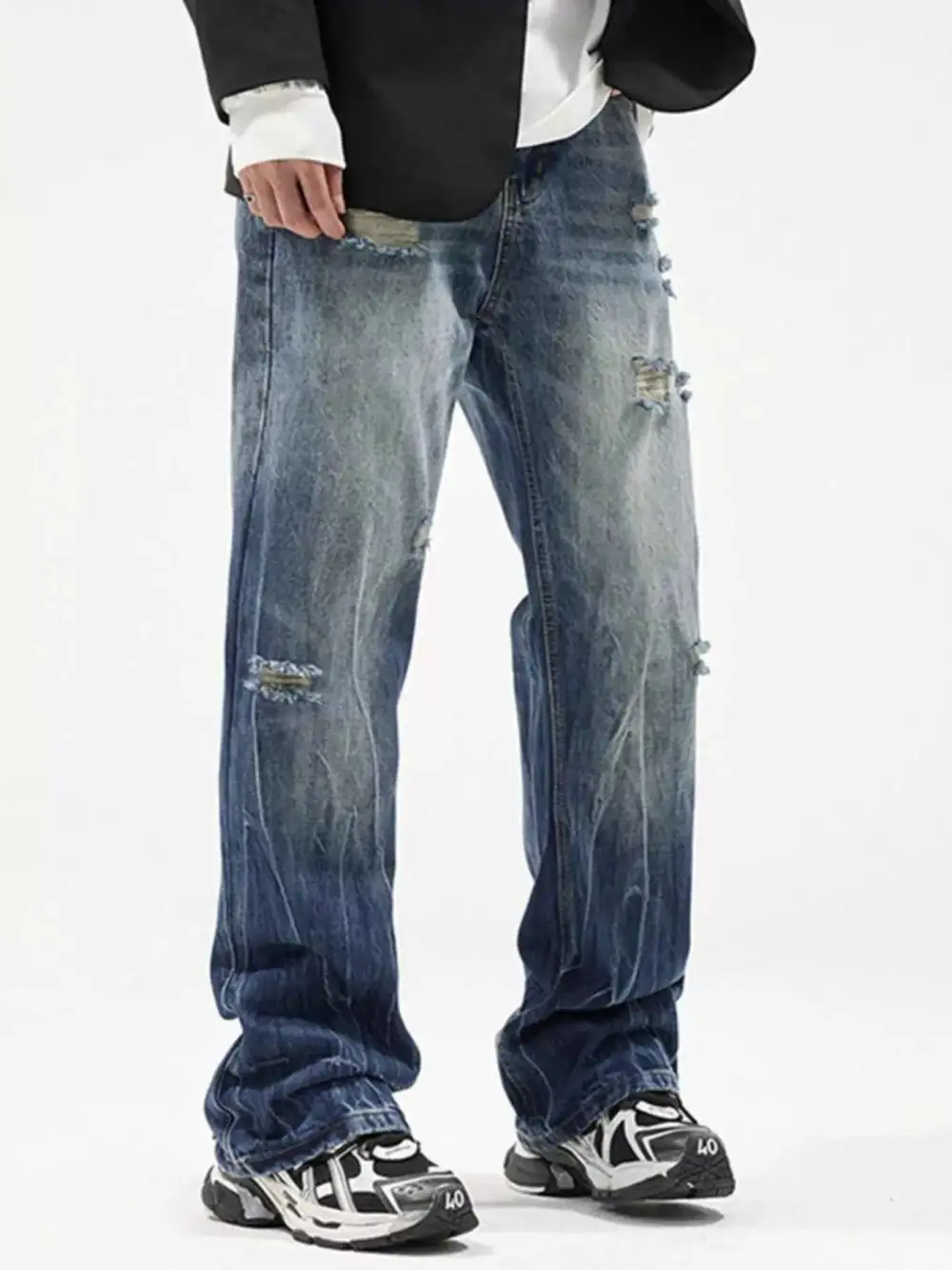 Easywear Distressed Wide Leg Jeans
