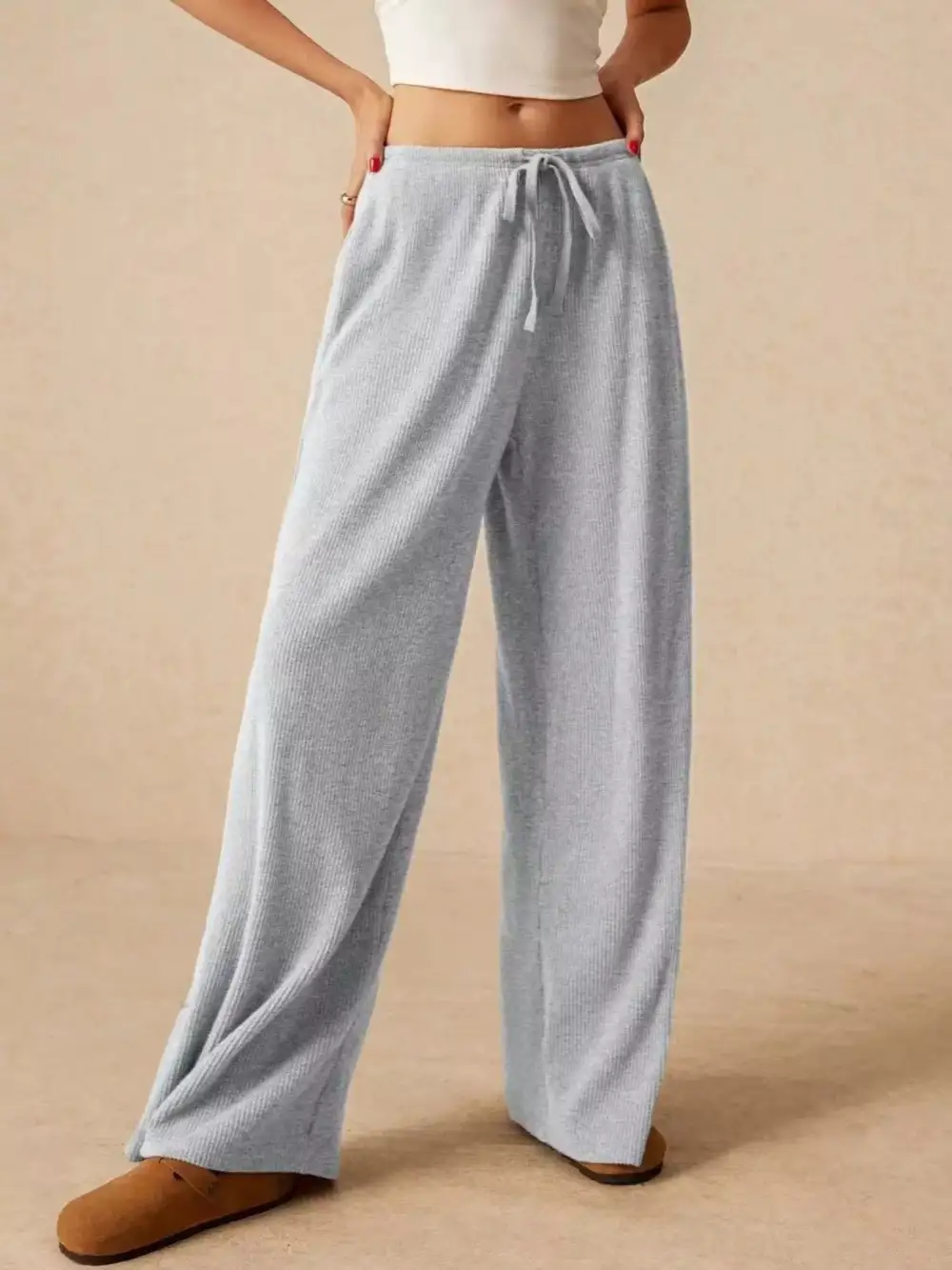 Polished Drawstring Wide Leg Pants