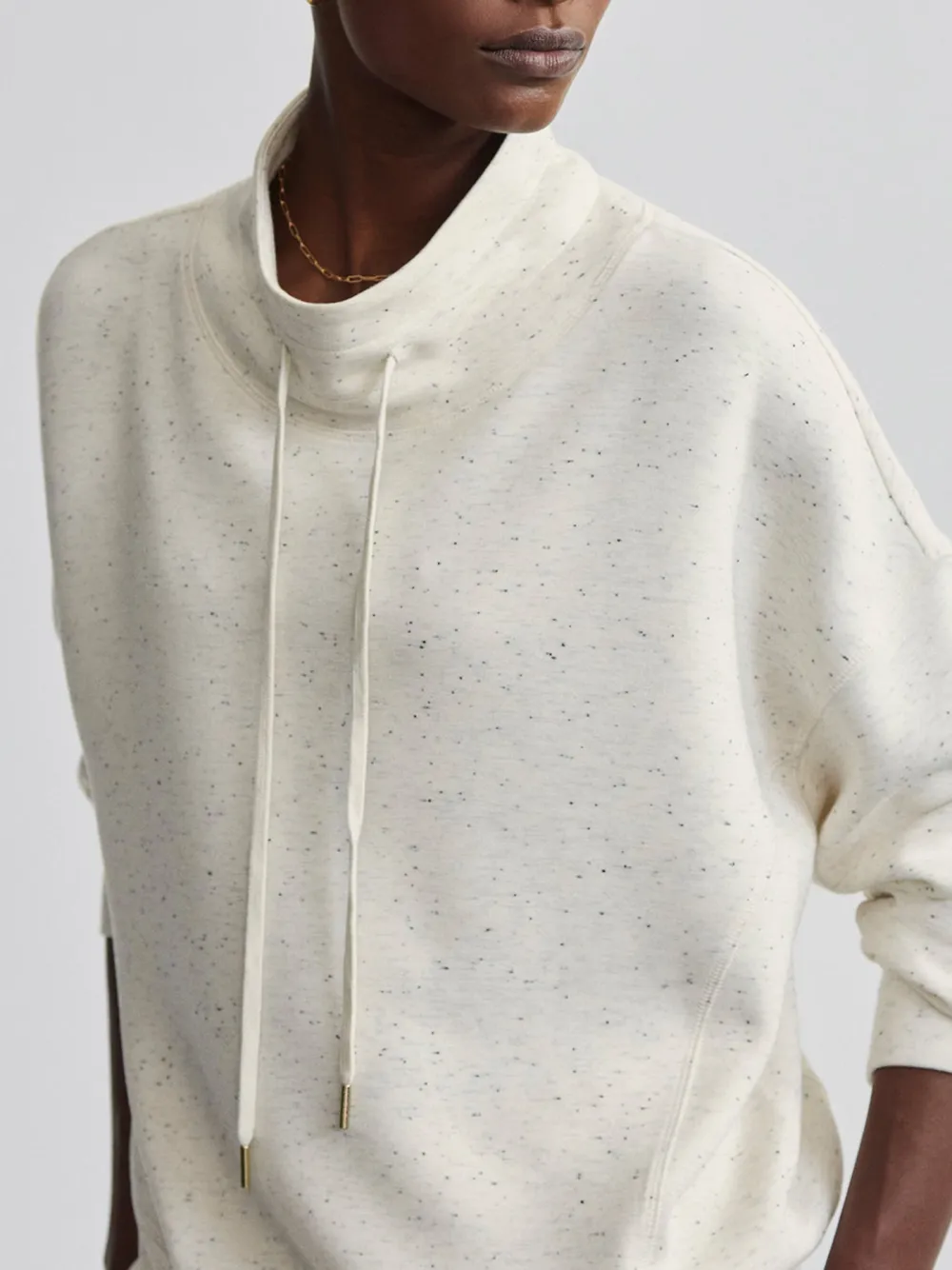 Chic Tie-Neck Loose-Fit Speckled Sweatshirt