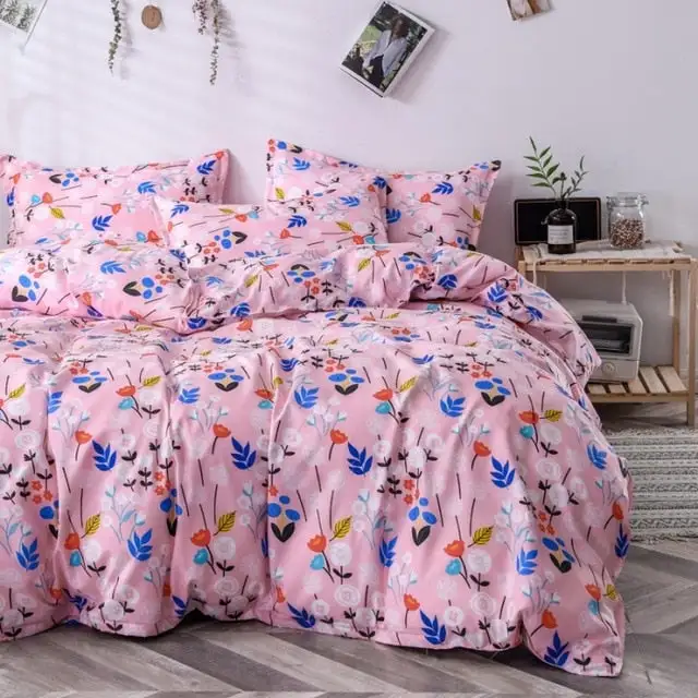 (Store Closing Sale) Flower Duvet Cover Bedding Set Peach Daisy Pastoral style Flat Bed Sheet